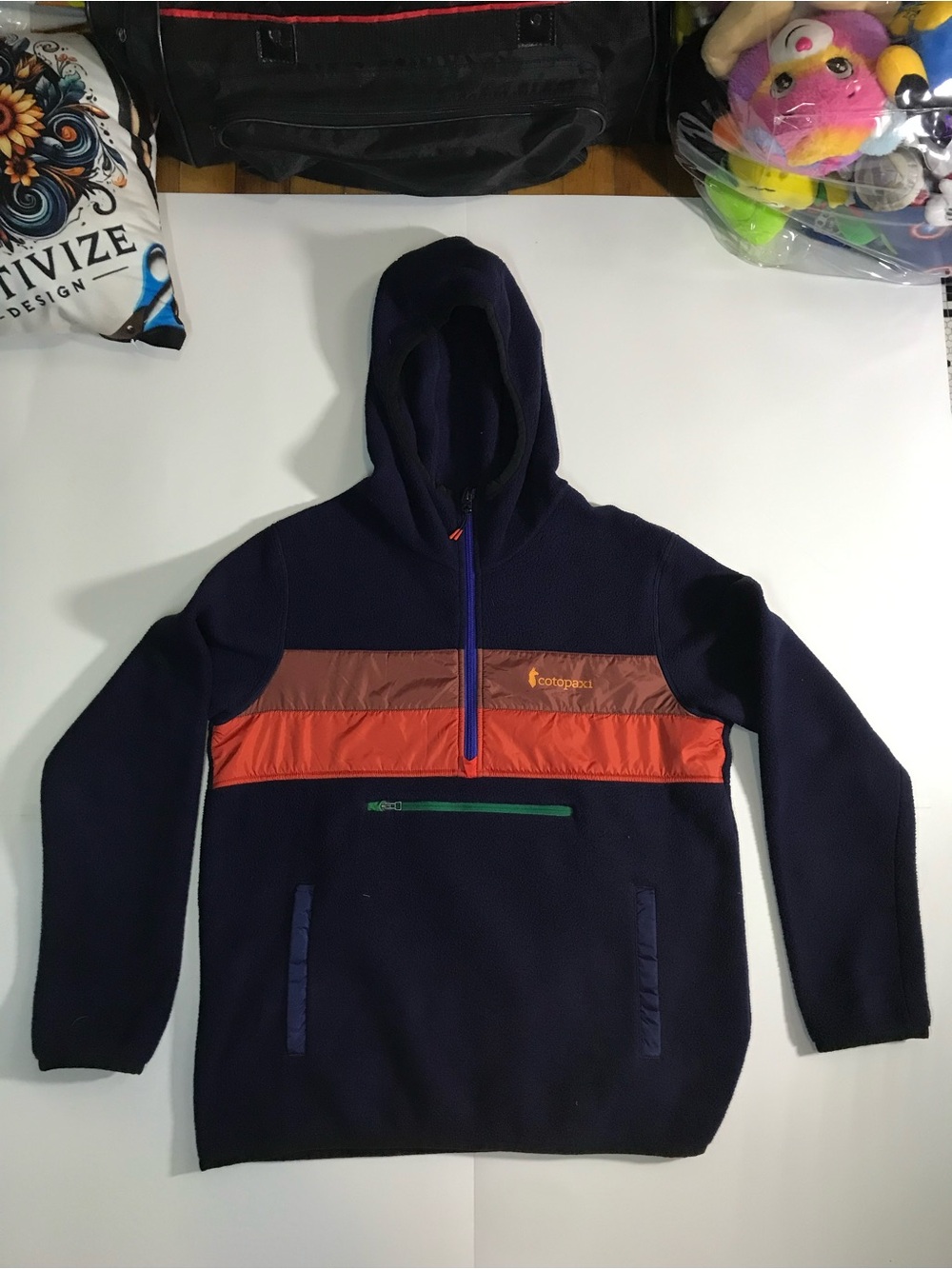 cotopaxi Navy and Orange Men's Half-Zip Hooded Fleece M